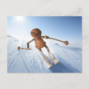 Acorn elf skiën op het sneeuwwinterbriefkaart briefkaart