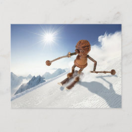 Acorn elf skiën op het sneeuwwinterbriefkaart briefkaart