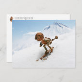 Acorn elf skiën op het sneeuwwinterbriefkaart briefkaart (Voorkant / Achterkant)