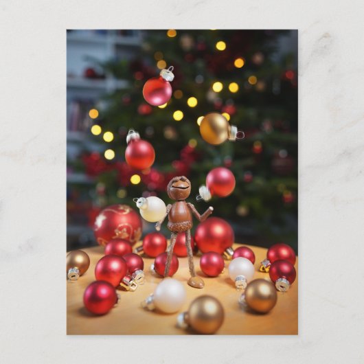 Acorn elf spelen met kerstversiering briefkaart (Voorkant)