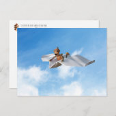 Acorn elf vliegt op een papieren zwaluw briefkaart (Voorkant / Achterkant)