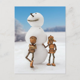 Acorn elves die een sneeuwbalwinterbriefkaart make briefkaart