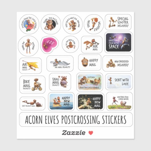 Acorn elves grappige stickers voor postcrossing (Vel)