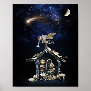 Acorn elves natitivity scene - Kerstmis Poster