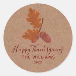 Acorn "Happy Thanksgiving" gepersonaliseerd Ronde Sticker