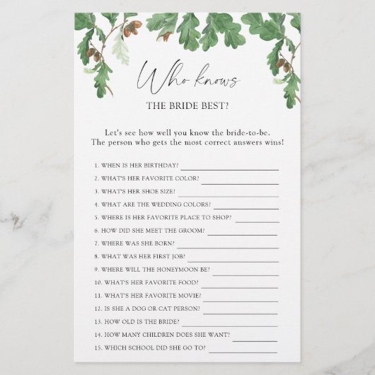 Acorn tree - Wie weet de bruid beste spel (Voorkant)