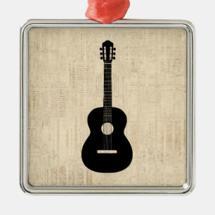 Acoustic Guitar Art Script Background Metalen Ornament