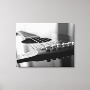 Acoustic Guitar Black en white Strings angle Canvas Afdruk