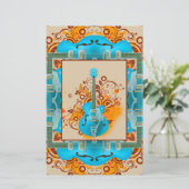 Acoustic Guitar Floral Grunge  Briefpapier (Staand voorkant)