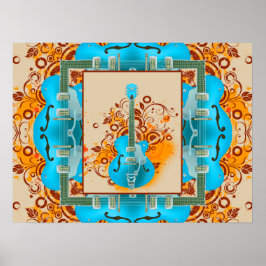 Acoustic Guitar Floral Grunge  Poster
