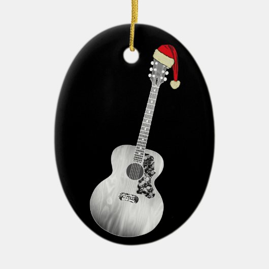 Acoustic Guitar-kerst zwart-wit Keramisch Ornament (Voorkant)