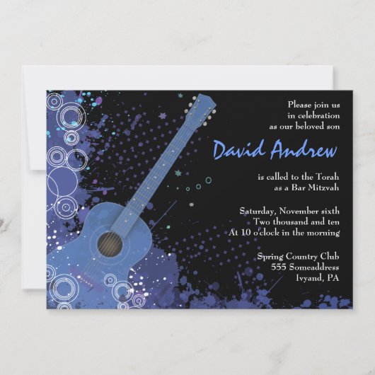 Acoustic Guitar Musical Bar Bat Mitzvah Uitnodigin Kaart (Voorkant)