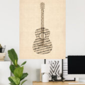 Acoustic Guitar Old Sheet Music Poster (Thuiskantoor)