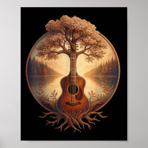 Acoustic Guitar Tree Lake Gitarist Country Music Poster