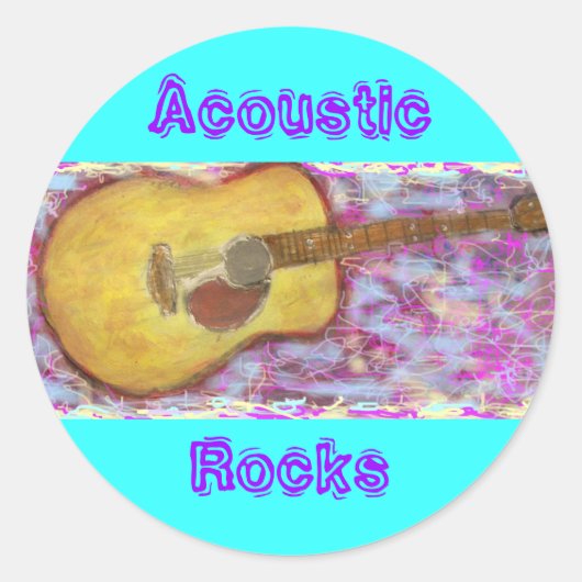 Acoustic Rocks Guitar Ronde Sticker (Voorkant)