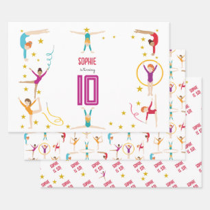 Acrobatics and gymnastics sport girl birthday inpakpapier vel