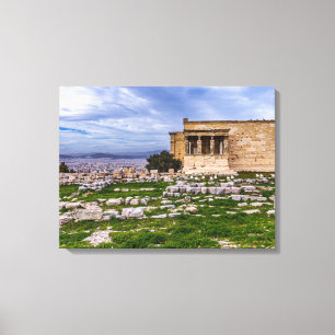 Acropolis met troebele hemel als achtergrond, Athe Canvas Afdruk