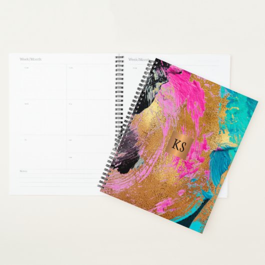 Acryl abstract schilderij kopergoud monogrammed planner (Display)
