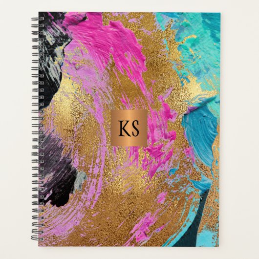Acryl abstract schilderij kopergoud monogrammed planner (Voorkant)