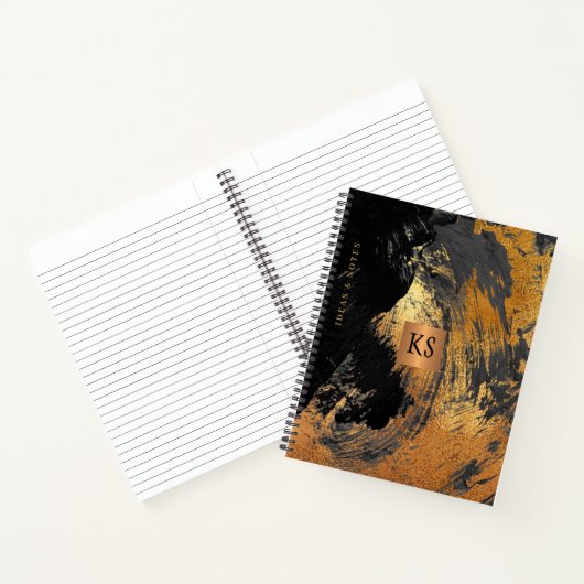 Acryl abstract schilderij zwart goud monogrammed notitieboek (Binnen)