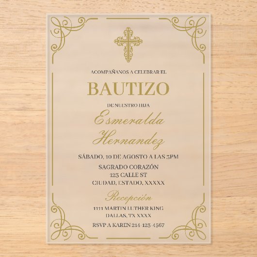 Acryl Bautizo Spaanse uitnodiging Acryl Uitnodigingen (Voorkant)