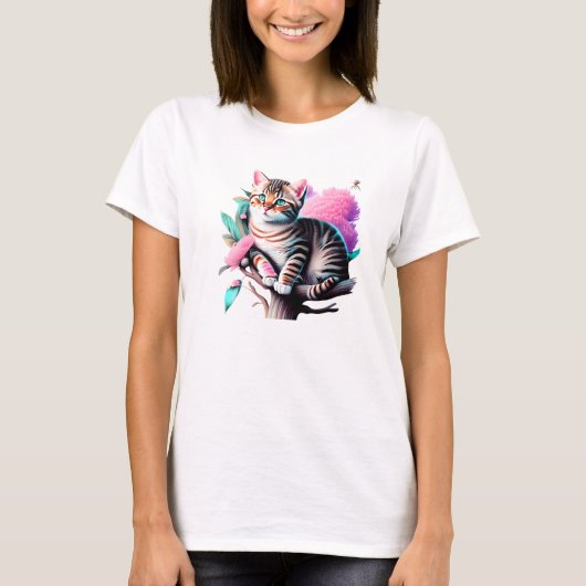 Acryl Bloem Kat Schattige T-shirt (Voorkant)