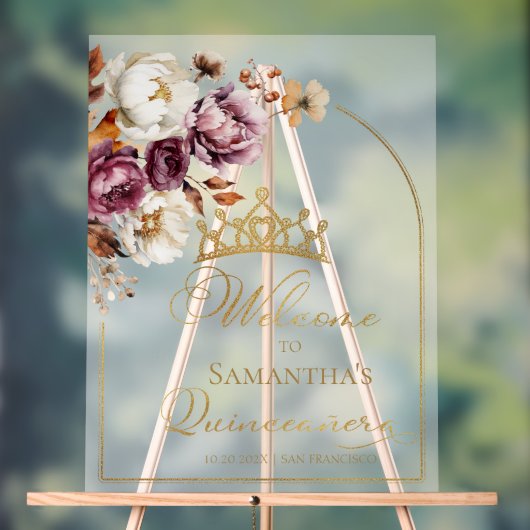 Acryl Bourgondische Herfst Quinceanera Welkomstbor Acryl Bord (Neutraal)