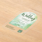 ACRYL BRUILOFT Artistieke Groene QR Code RSVP Webs Acryl Uitnodigingen (Laagn)