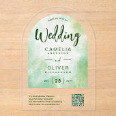 ACRYL BRUILOFT Artistieke Groene QR Code RSVP Webs Acryl Uitnodigingen (Voorkant)