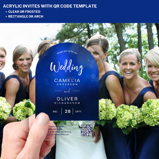 ACRYL BRUILOFT Diep Ombre Blauw QR Code RSVP Acryl Uitnodigingen