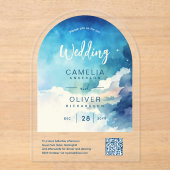 ACRYL BRUILOFT Hemelse HEMEL BLAUW QR Code RSVP Acryl Uitnodigingen (Voorkant)