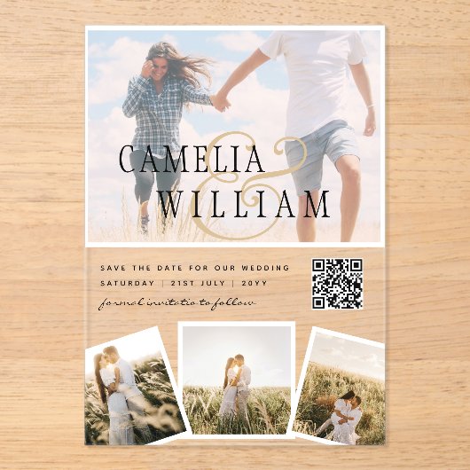 ACRYL bruiloft nodigt foto QR-code RSVP Acryl Uitnodigingen (Voorkant)