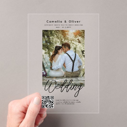 ACRYL bruiloft nodigt foto QR-code RSVP Acryl Uitnodigingen (Insitu (Draagbaar))