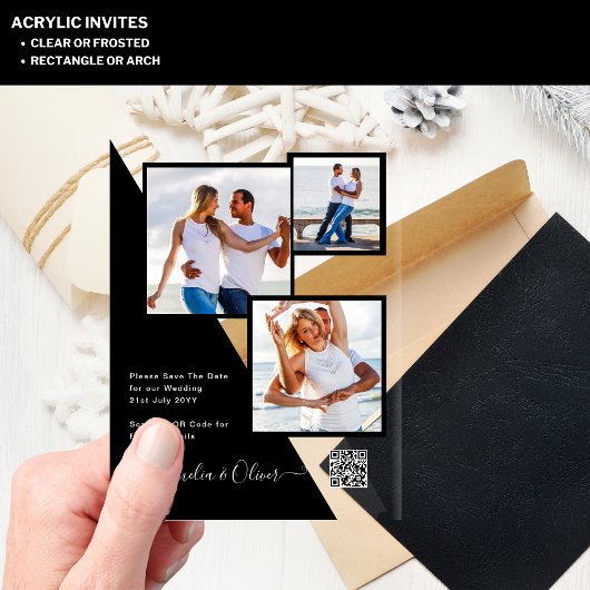 ACRYL bruiloft nodigt foto QR-code RSVP Acryl Uitnodigingen