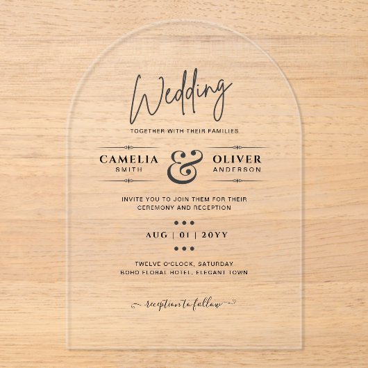 ACRYL bruiloft nodigt zwarte tekst vet Initialen Acryl Uitnodigingen (Voorkant)