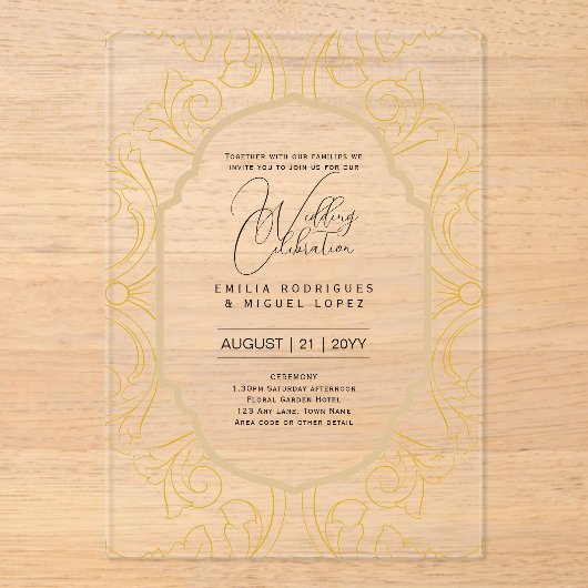 ACRYL bruiloft nodigt zwarte tekst vet Initialen Acryl Uitnodigingen (Voorkant)