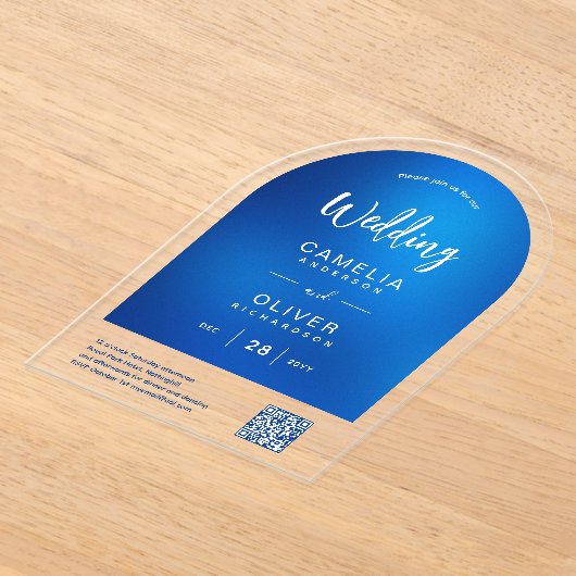 ACRYL BRUILOFT Sky Blue Ombre QR Code RSVP Acryl Uitnodigingen (Laagn)