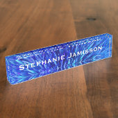 Acryl Bureau Naamplaat, Blauw Abstract Naambordje (Zijkant)