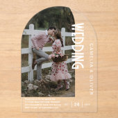 ACRYL foto bruiloft moderne boog witte tekst Uitnodigingen (Voorkant)