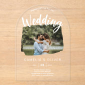 ACRYL Fotobruiloft Nodig Modern Rustic ARCH uit Acryl Uitnodigingen (Voorkant)