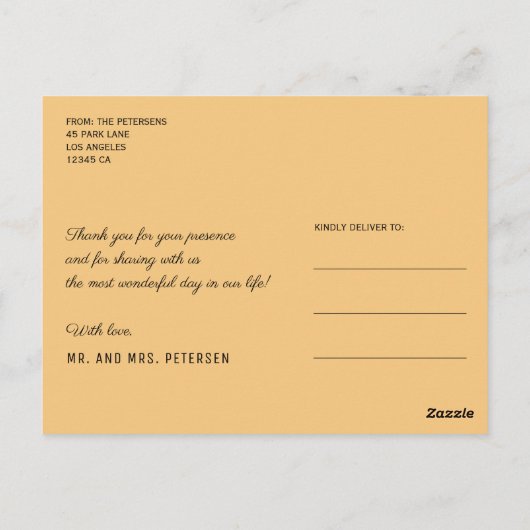 Acryl geschilderd goud en zwart bruiloft dank u briefkaart (Achterkant)