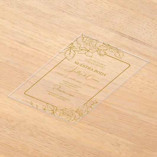 Acryl goud Bloemen Spaanse bruiloft Acryl Uitnodigingen (Laagn)