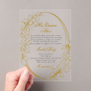 Acryl Goud lijst Spaans Quinceanera Uitnodigingen