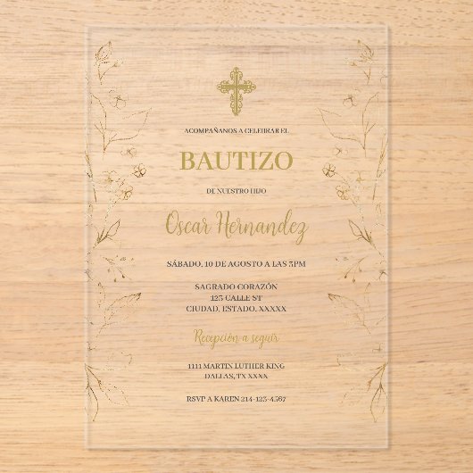 Acryl minimalistische doop Spaans Acryl Uitnodigingen (Voorkant)