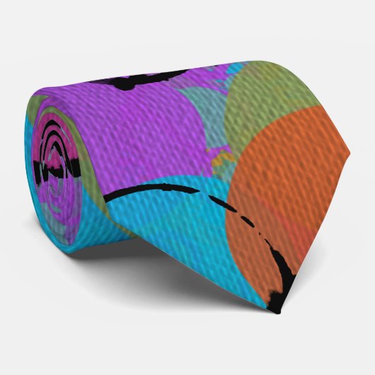 Acryl Olie Art Heldere Kleurrijke Cirkels Stropdas (Opgerold)