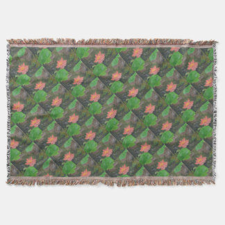 Acryl op canvas, roze waterlily en groene bladeren deken