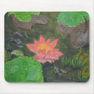 Acryl op doek, roze waterlelie bloem muismat