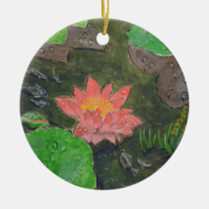 Acryl op doek, roze waterliem keramisch ornament