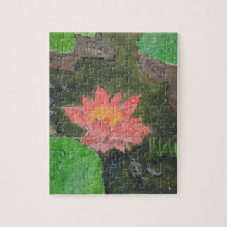 Acryl op doek, roze waterliem legpuzzel
