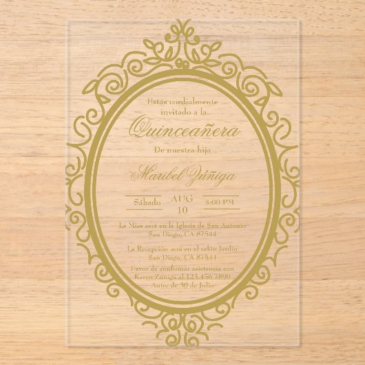 Acryl ovaal quinceañera acryl uitnodigingen (Voorkant)